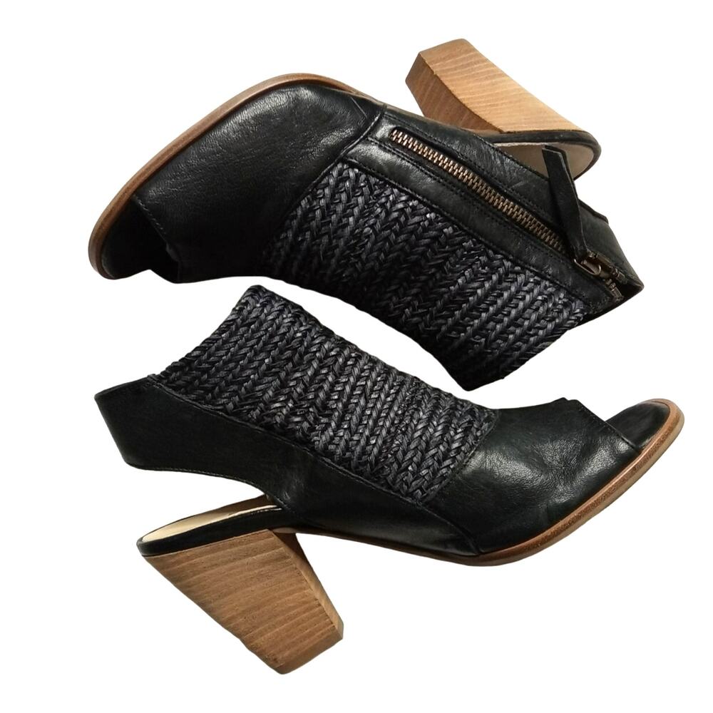Paul Green Leilani Peep Toe Sandal Black Woven Nubuck - 7